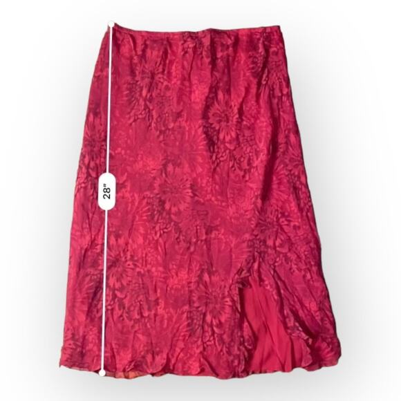 New York City Design Co. Red‎ Ruffle Side Slit Skirt 100% Silk Size L - Picture 4 of 6